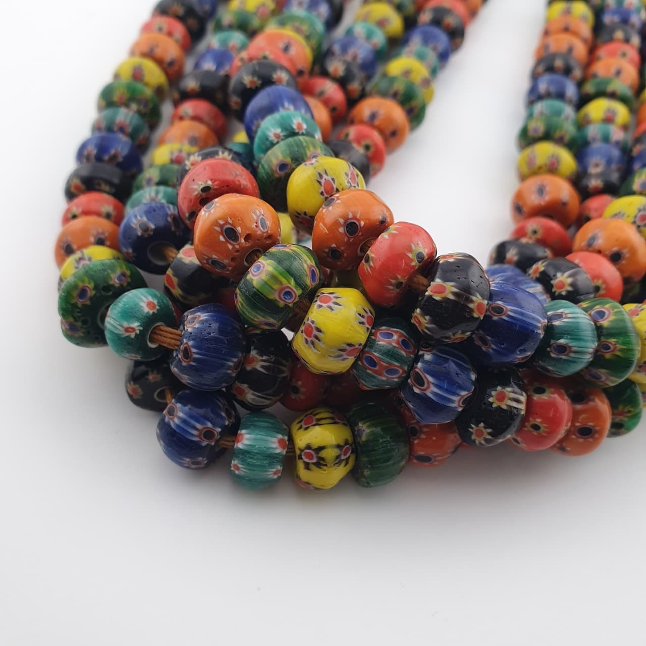 Vintage Venetian Style Multicolor Chevron Beaded Strands 22in | 9.1–11.2mm