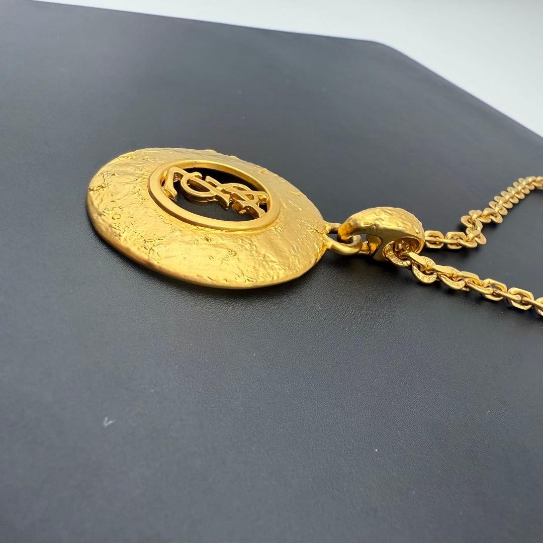 Yves Saint Laurent YSL Necklace Cassandra Medallion Gold Vintage Japan Mint 80