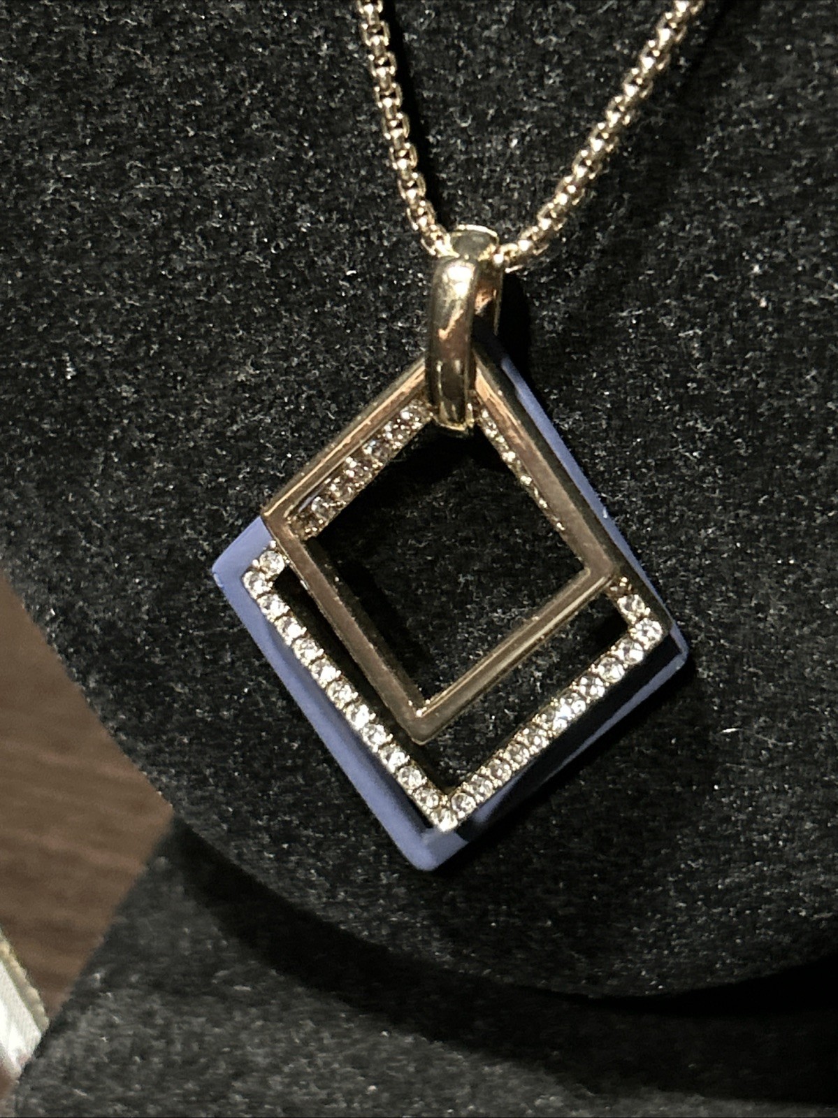 Karl Lagerfeld Stamped Navy Gold Plated Versatile Pendant Slide Necklace 36”