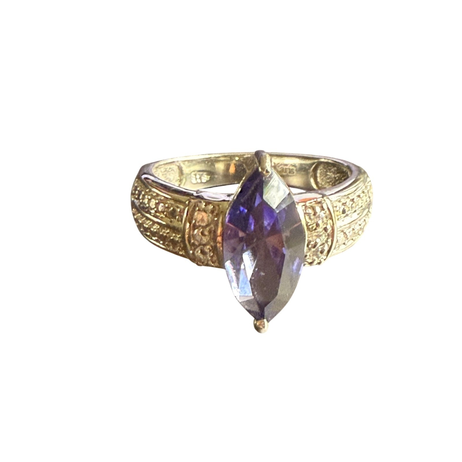 Marquise Cut Purple Simulated Gemstone Ring With Silver Band 10 Elegant Design