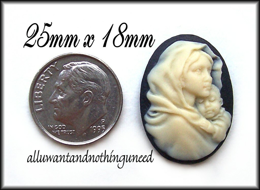 6 IVORY Color on BLACK Mother Holding Baby 25mm x 18mm Costume Jewelry CAMEOS