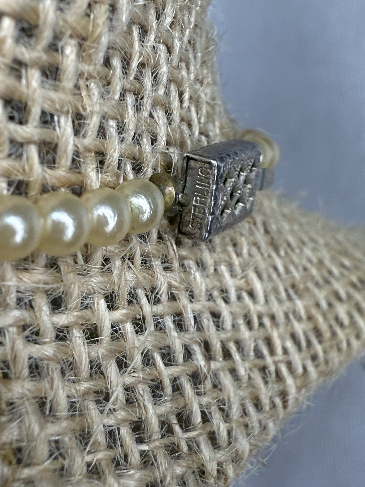Vintage Cream Faux Pearl Graduated Necklace w Sterling Silver 925 Box Clasp