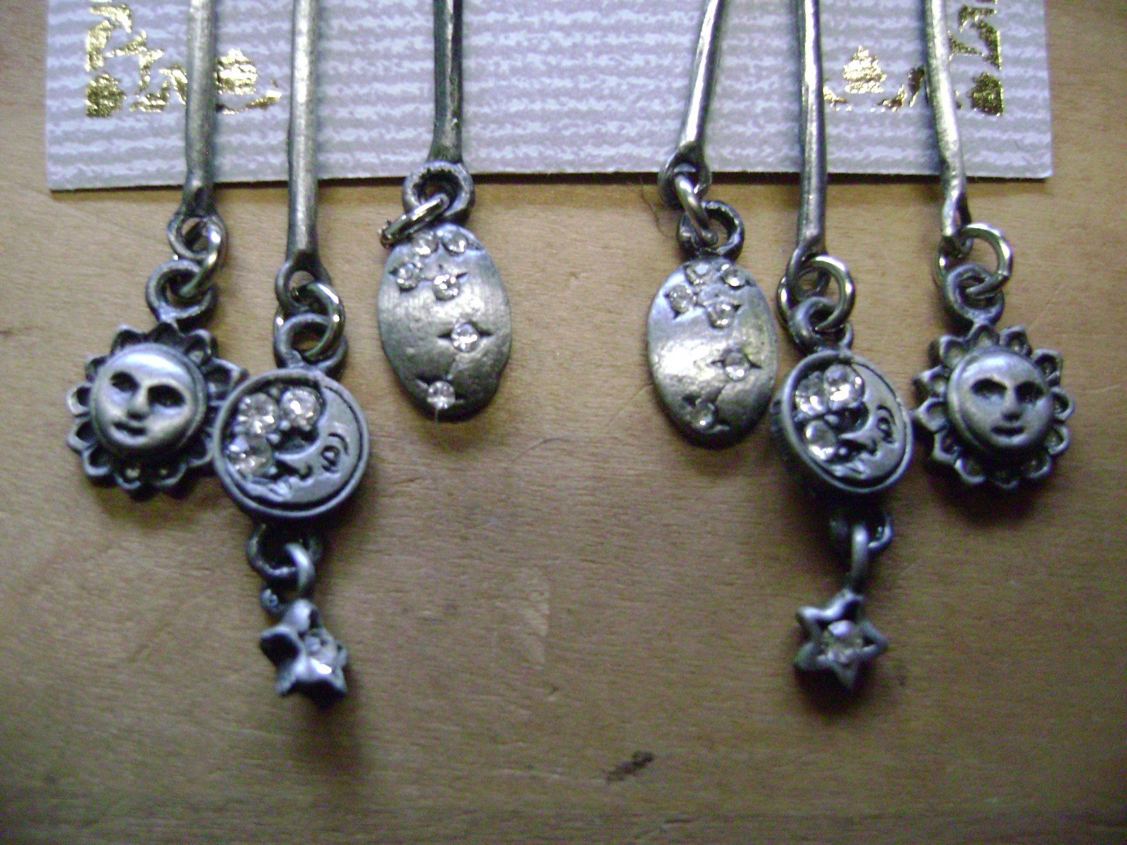 NWT- PEWTER HIPPIE/HOBO DANGLEY SUN WITH FACE, MOON, STARS PIERCED EARRINGS