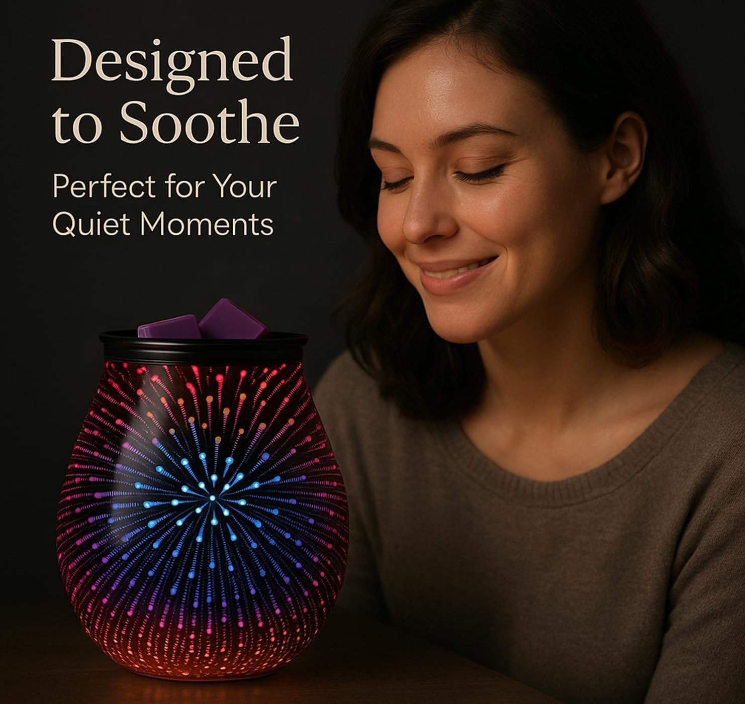 Leyoue 3D Glass Fireworks Electric Wax Melt Warmer with PTC Heating Plate 3d
