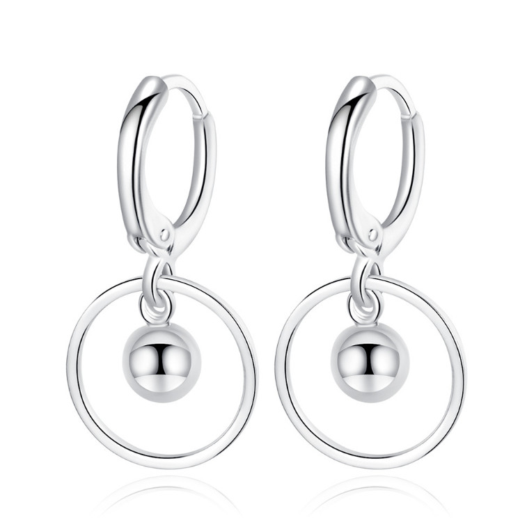 925 Silver Plated LeverBack Hoop Drop Dangle Ball Circle Earrings PE63