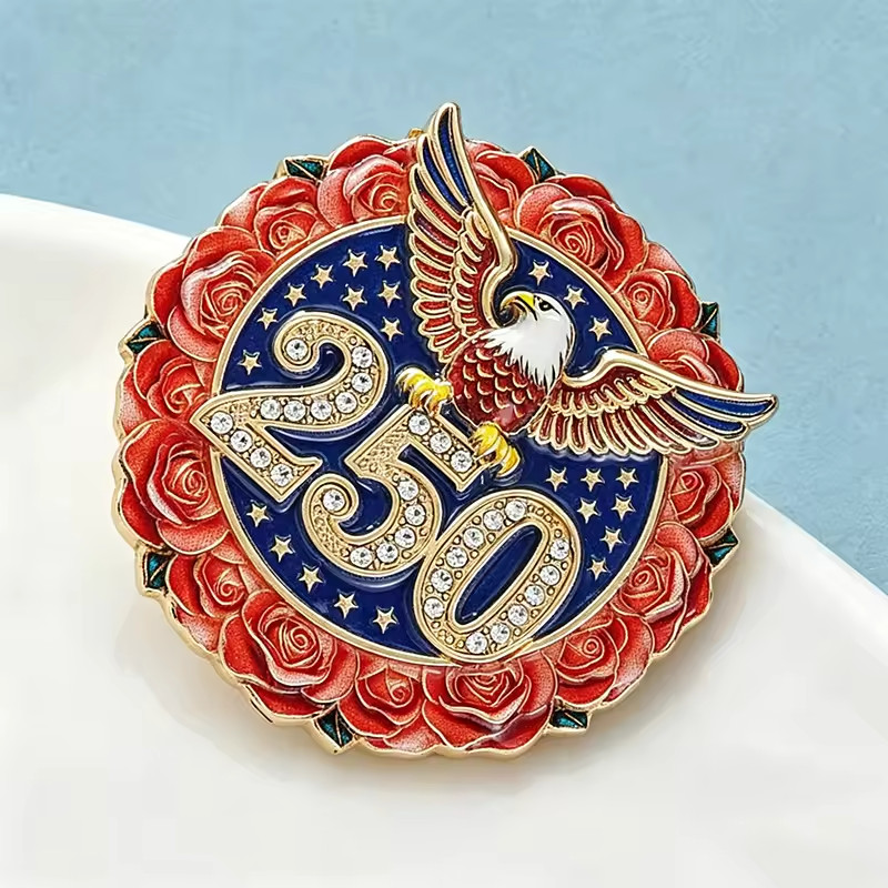 USA 250 Anniversary Eagle Brooch Enamel Rhinestone July 4th Patriotic Pin Badge