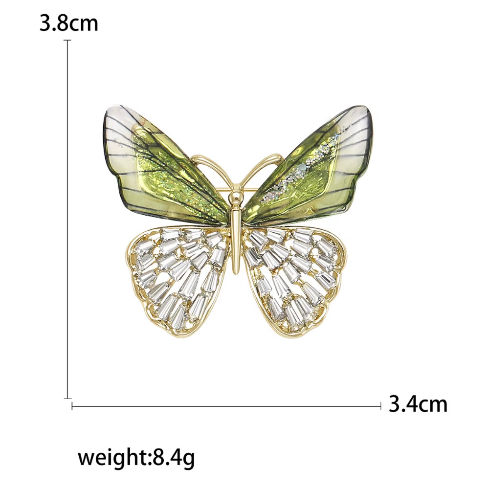 Luxury Green Crystal Butterfly Brooch Cute Gold Insect Pin Summer Jewelry Gift