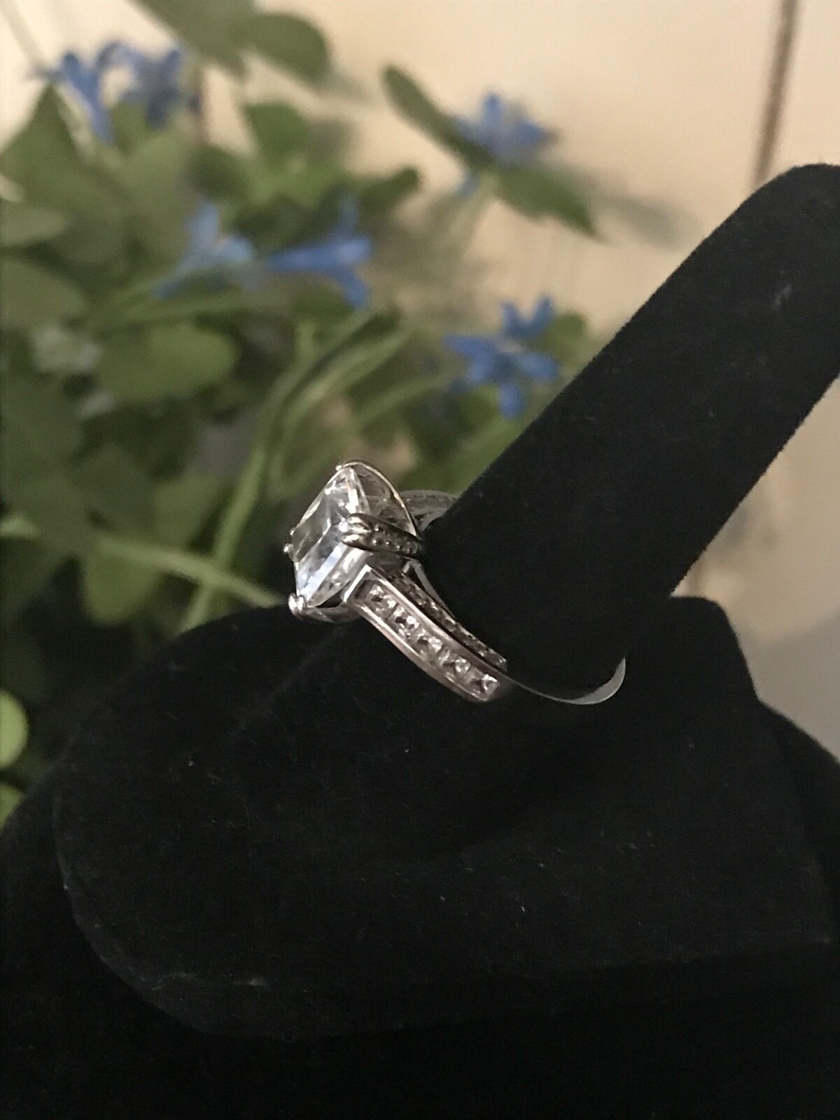 Diamonique CZ Asscher Cut DESIGNER SW 14K WHITE GOLD 3CT RING – Size 6
