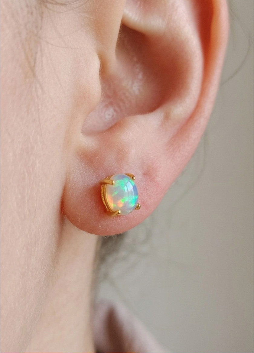 Handmade Brass Gold Color Fancy Unique Opal Studs Eyerrings Comes With Chain.