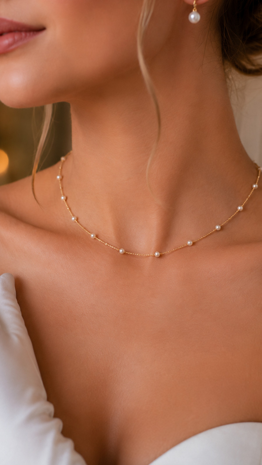 Pearl Beaded Necklace – Minimalist Bridal Jewelry, Adjustable 15in–17in Necklace