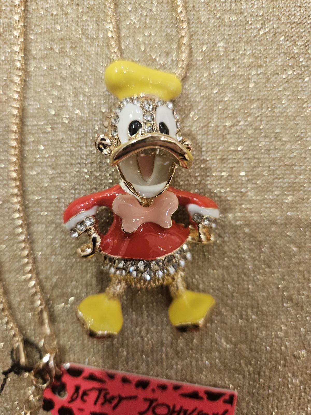Betsey Johnson Rhinestone Disney Donald Duck Necklace New With Tags