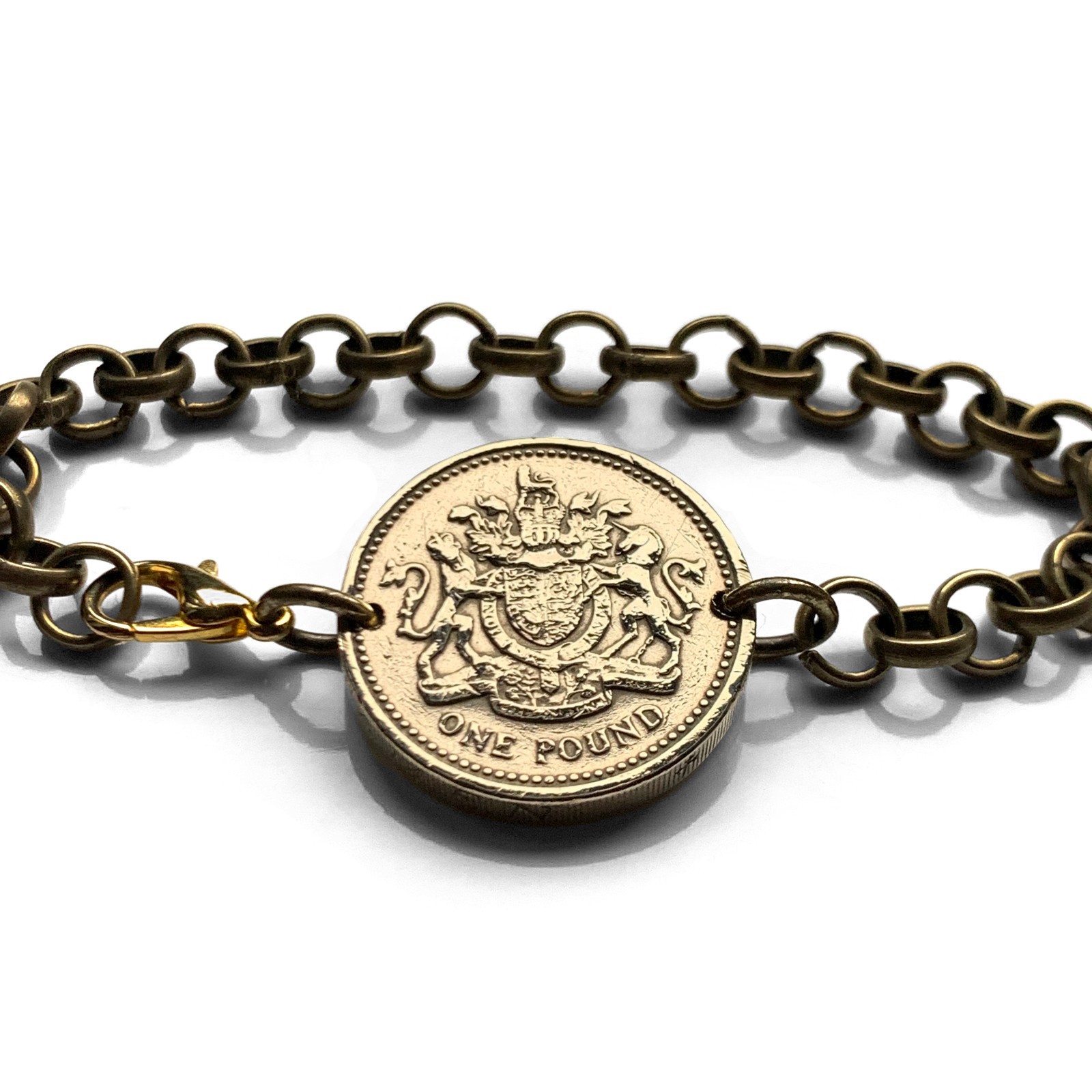 1983 UK 1 Pound coin bracelet British arms English lion Scottish unicorn b000193