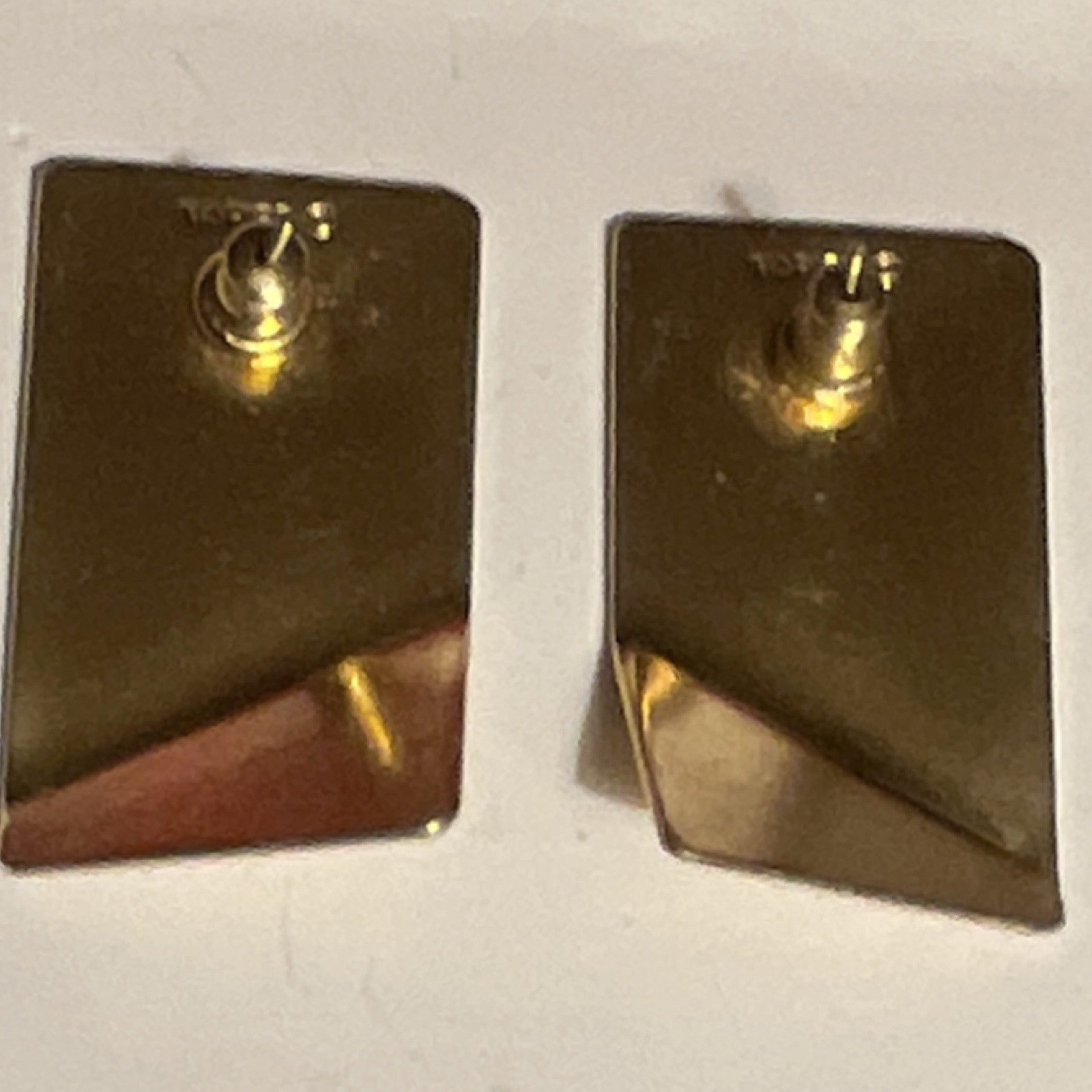 Gold Tone Rectangle Stud Earrings, Metal Butterfly Post Backs, Pair
