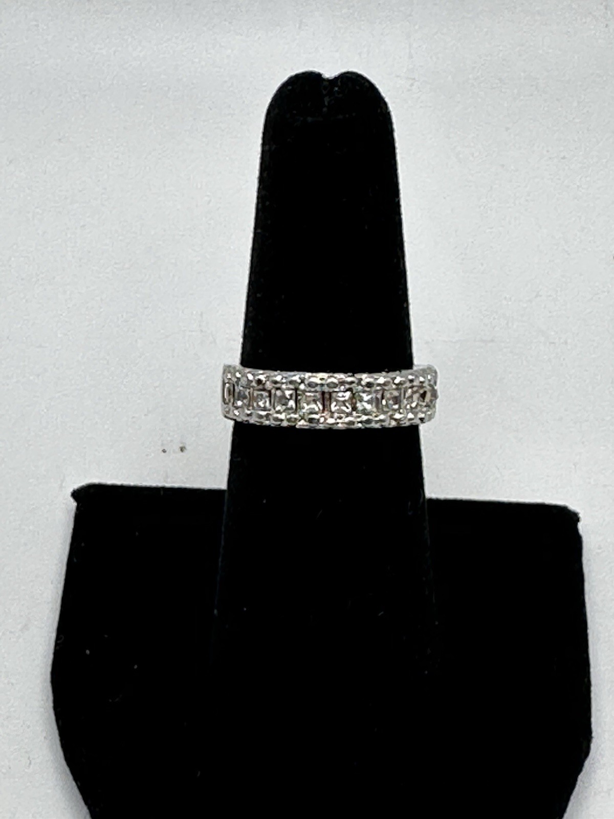Fashion Band Ring Silver Tone With Rhinestone Channel Set Clear Stones