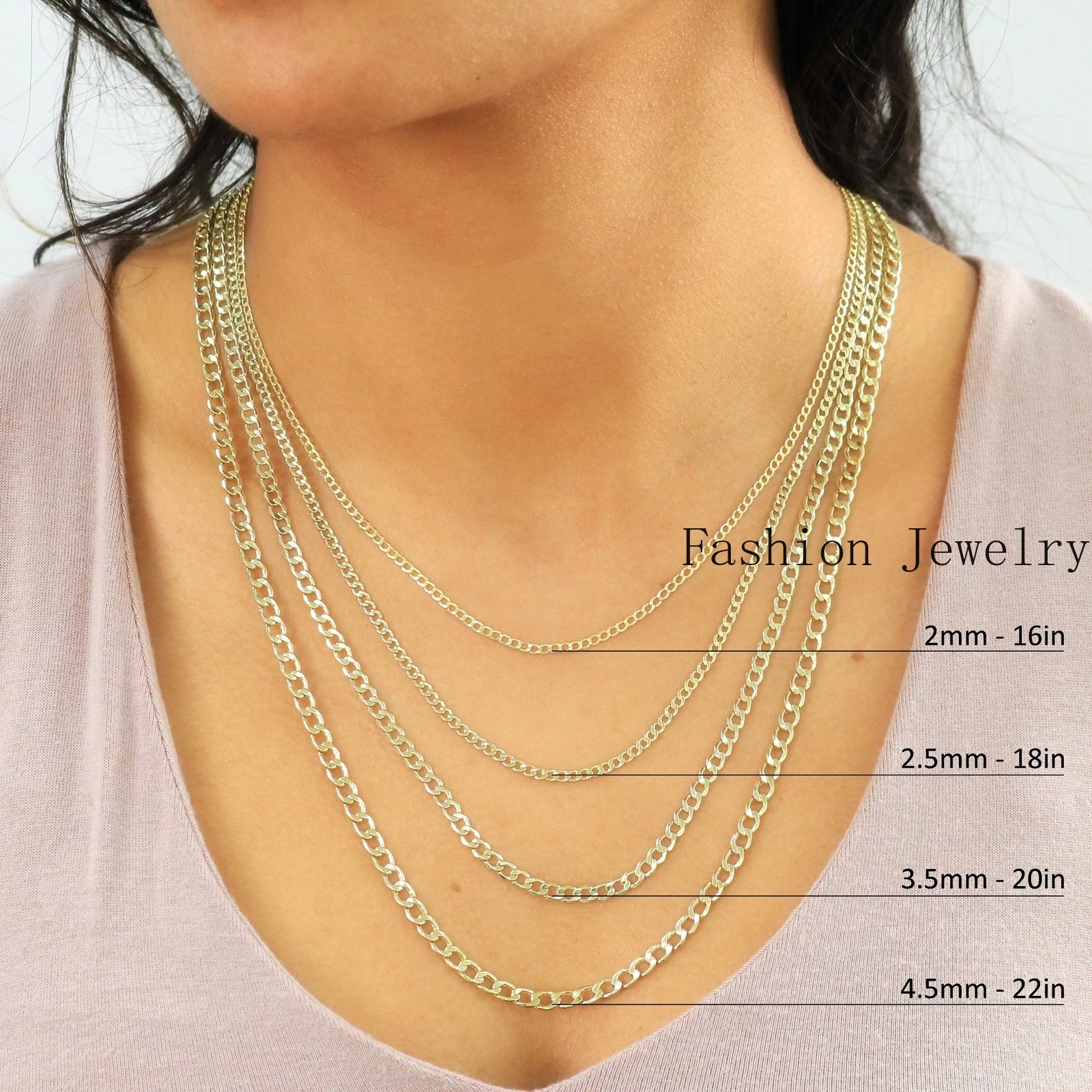 10K Yellow Gold 2mm-7.5mm Curb Cuban Chain Necklace Bracelet Men Women 7″- 30″