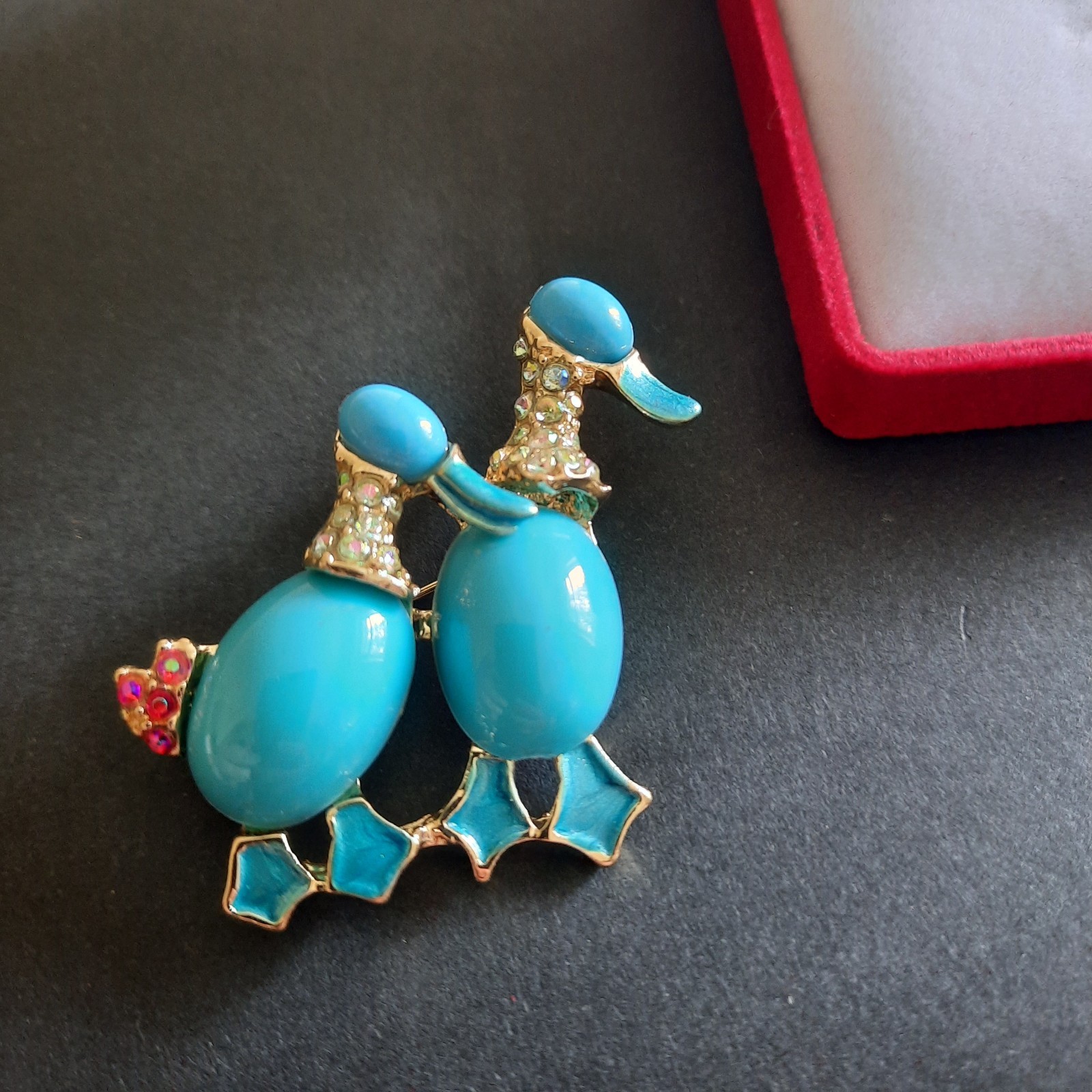 Vintage Style Turquoise Enamel Duck Brooch Pin, Whimsical Animal Jewelry
