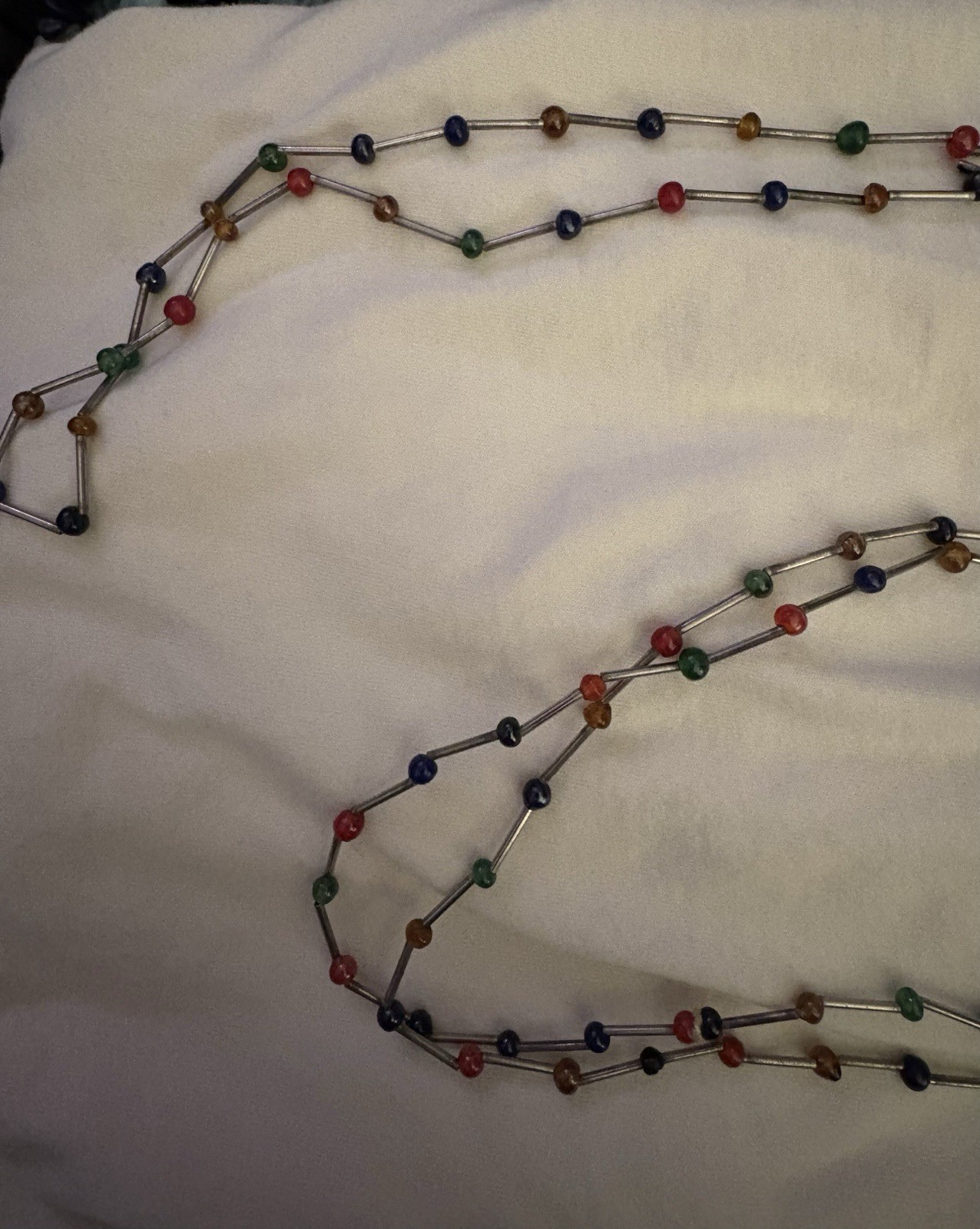 Necklace with No Clasp Metal Tube Beads and Small Plastic Rounded Beads
