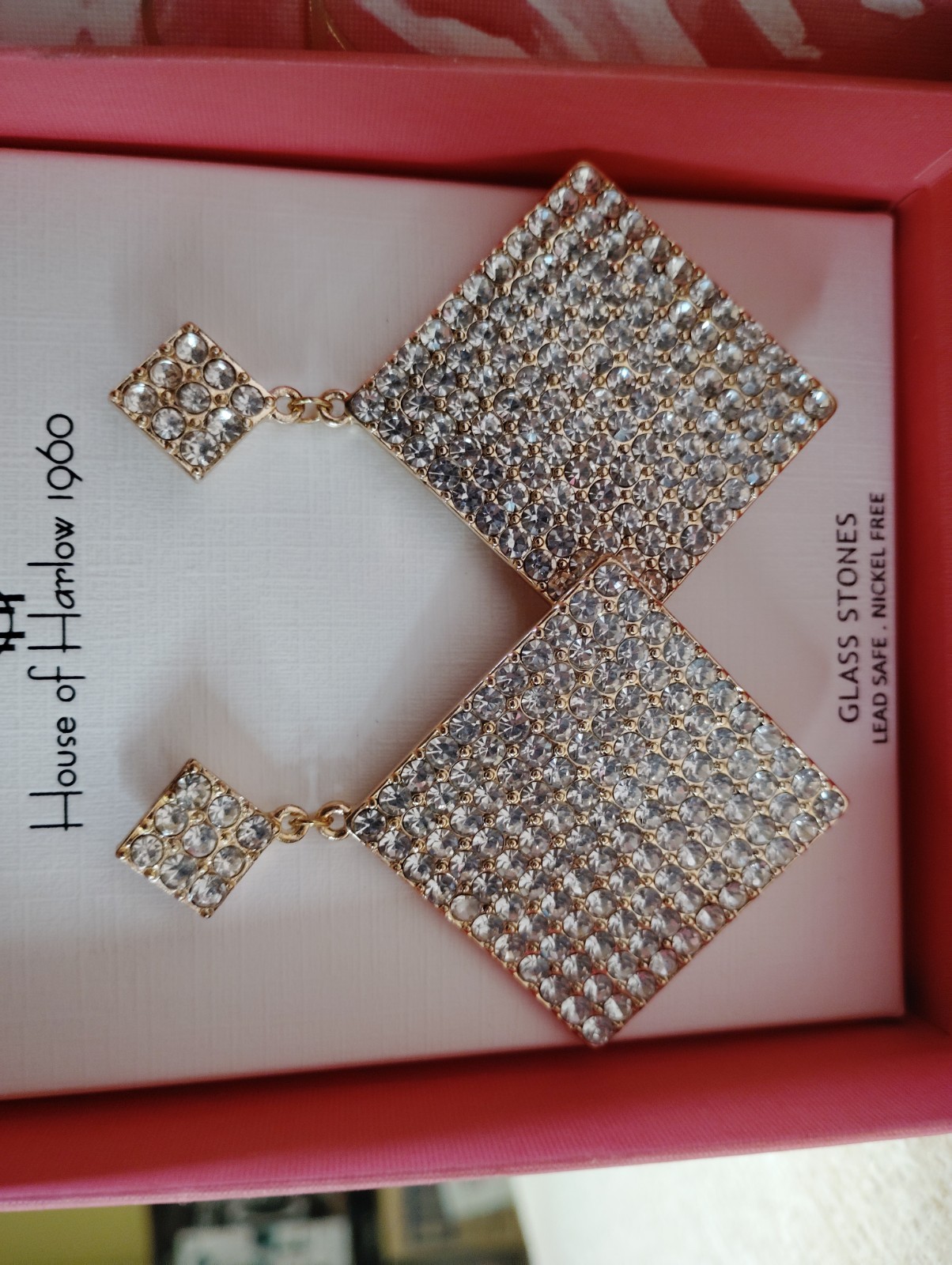 House of Harlow 1960 Glass Stone Heart Dangle Earrings Nickel-Free, Lead-Safe