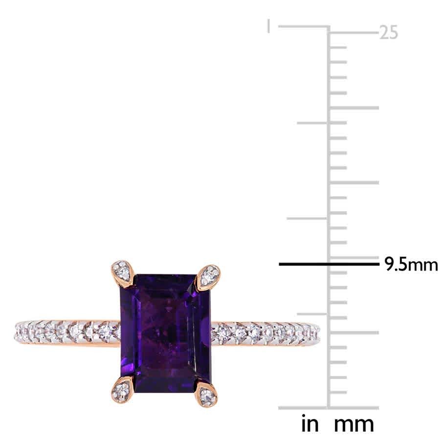 AMOUR 1 1/2 CT TGW African Amethyst and 1/10 CT TW Diamond Ring In 10K Rose Gold