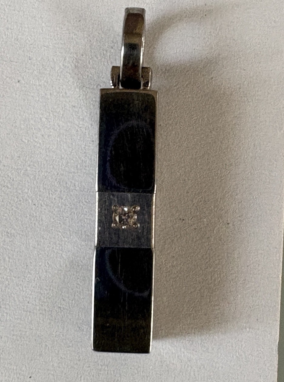 Titanium And Sterling 925 Rectangle Bar Pendant With Small Diamond Accent UNISEX