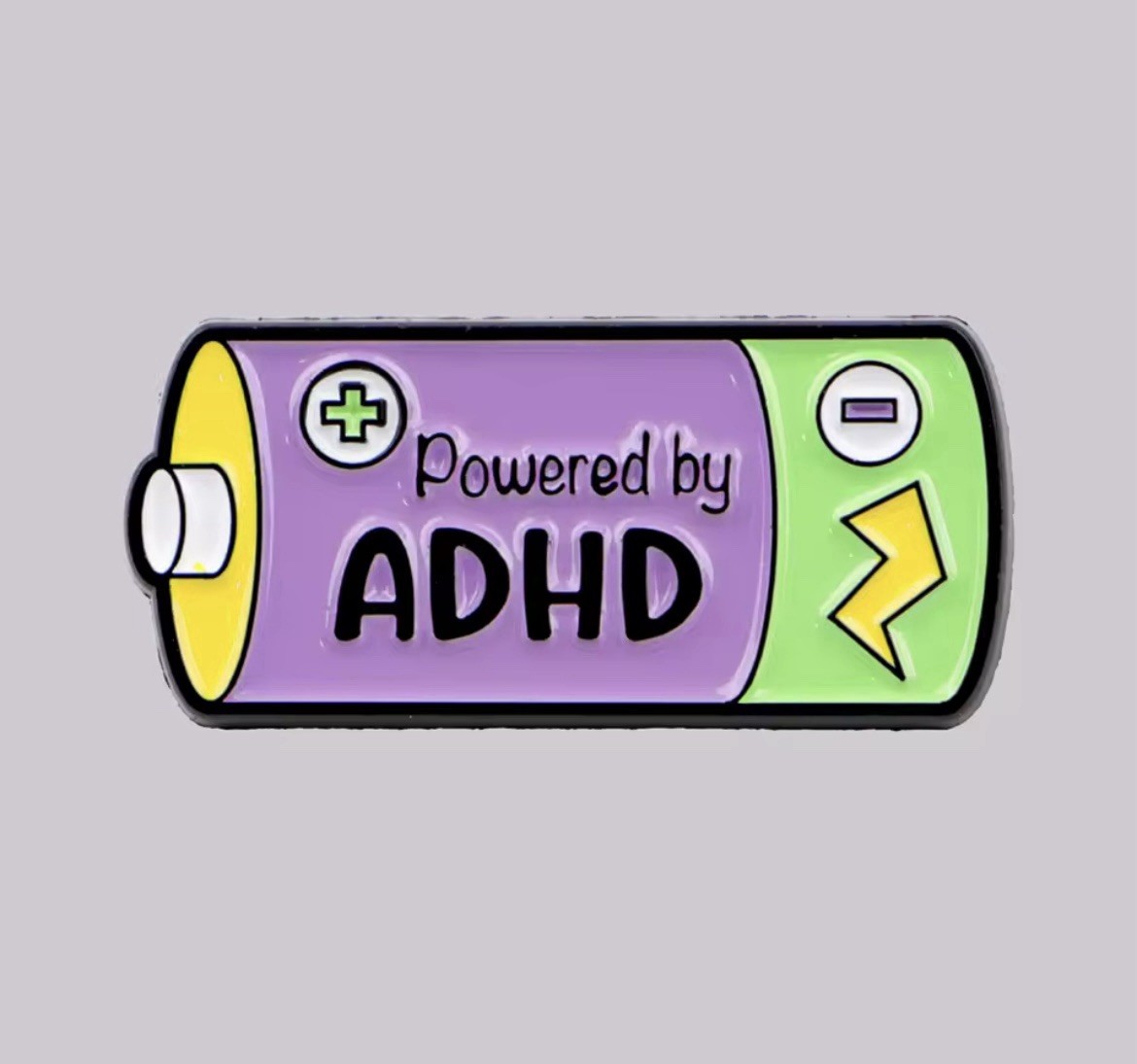 ADHD Battery Style 1pc Rubber Backer Pin Powered By ADHD Battery FREE SHIPPING