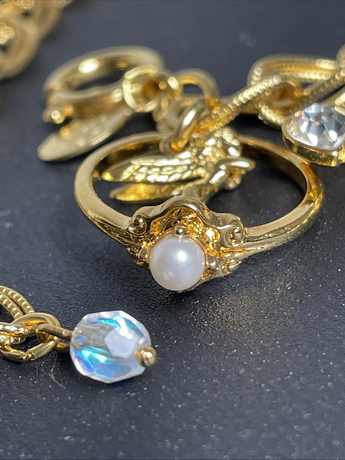Vintage Kirks Folly Secret of the Seven Angels Rings Bracelet w/ Box AB Crystals