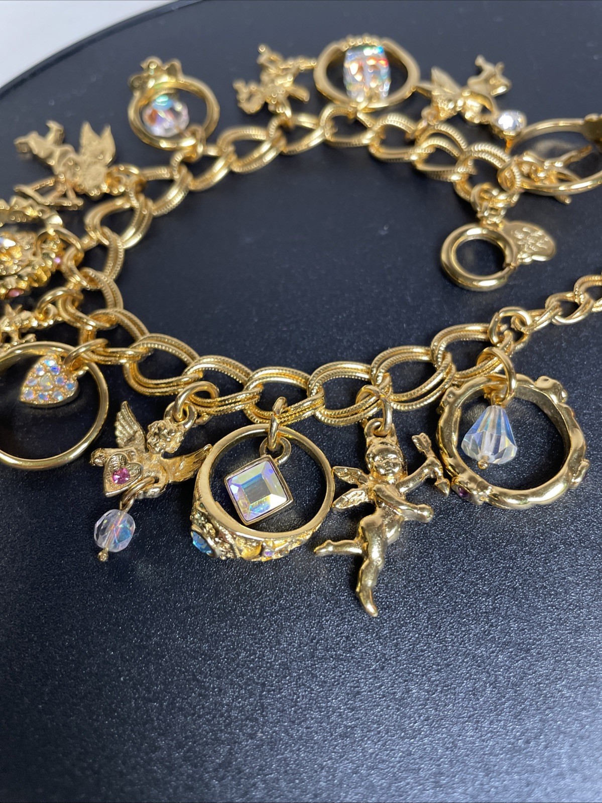Vintage Kirks Folly Secret of the Seven Angels Rings Bracelet w/ Box AB Crystals