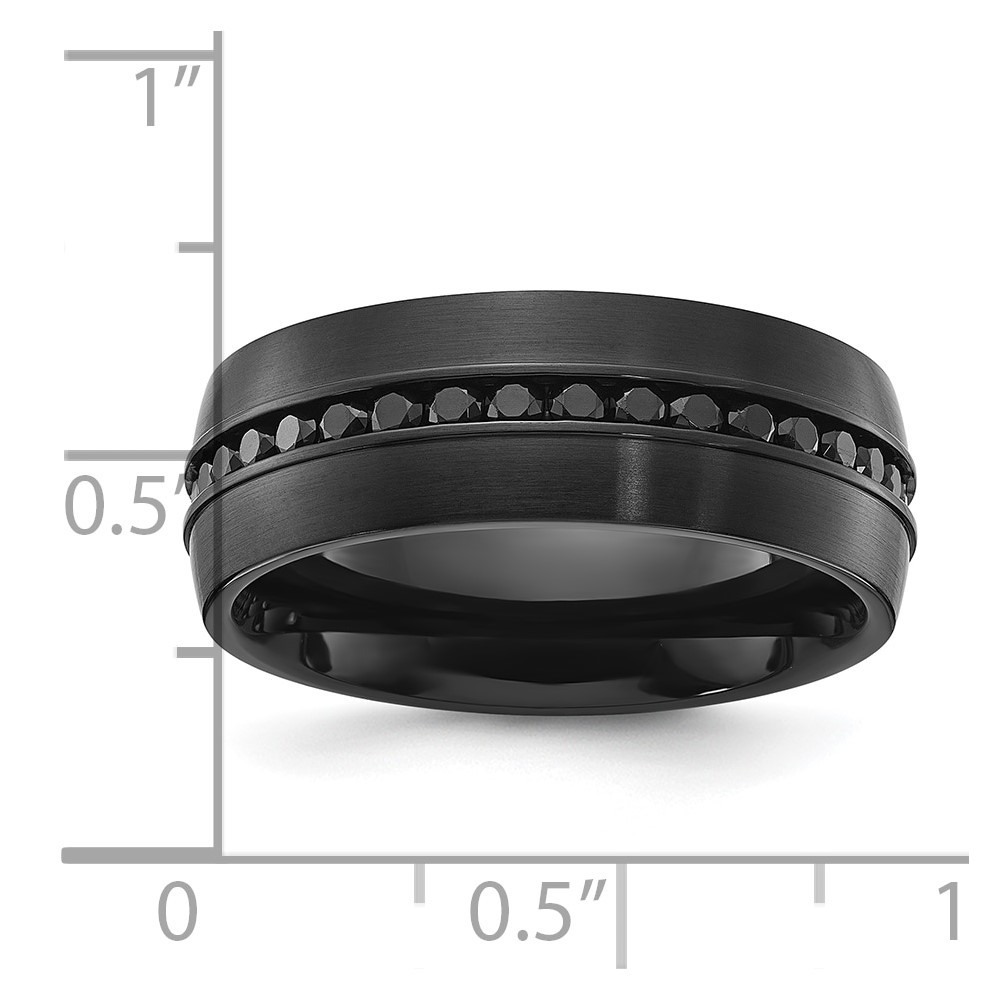 Titanium Brushed Black IP-plated with Black Cubic Zirconia 8mm Band Ring Size 9