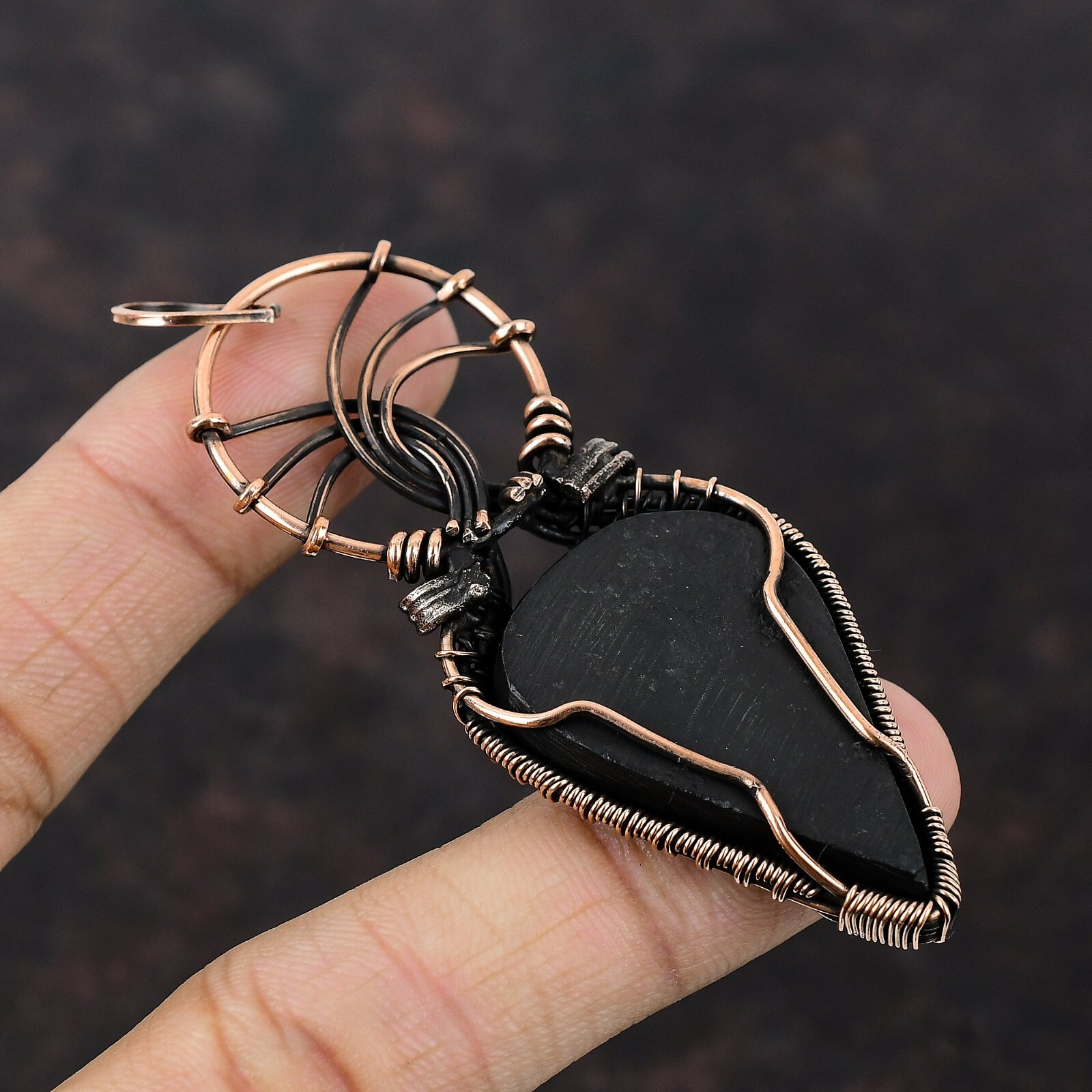 Abalone Shell Gemstone Wire Wrapped Pendant Copper Jewelry For Girls 3.35″