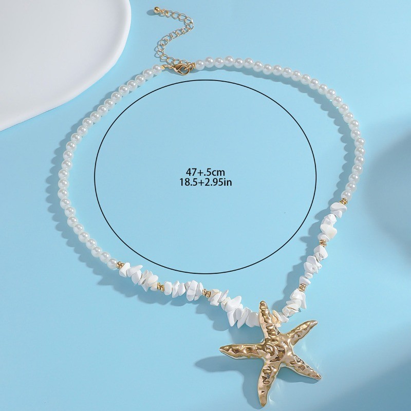 Women’s Bohemian Starfish Pendant Necklace with Imitation Pearl Collarbone Chain