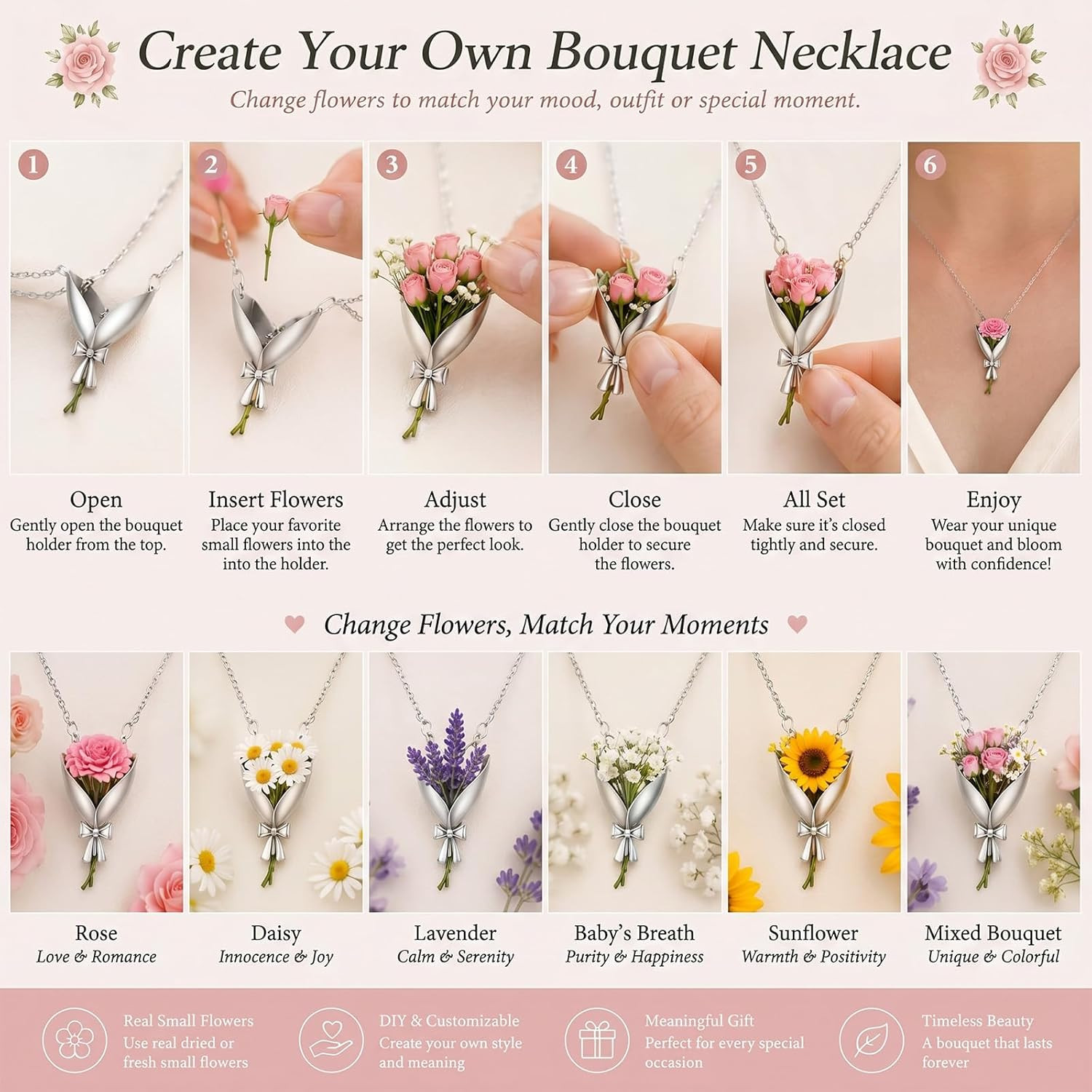 Flower Holder Necklace DTY Flower Vase Pendant Floral Bouquet Accessores for Wom
