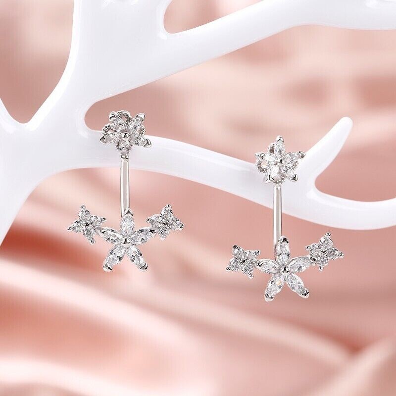 Marquise Simulated Diamond Stunning Fancy Climber Earring 14k White Gold Plated
