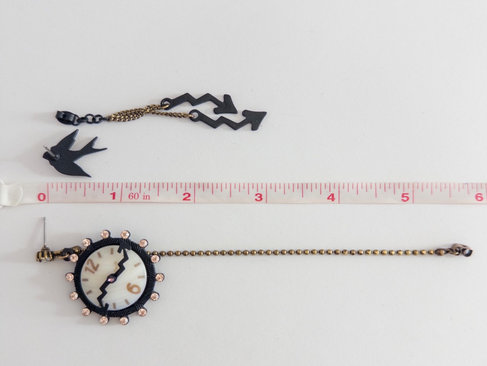 Betsey Johnson Alice Wonderland Clock Arrows Bird Crystal Mismatch Earrings