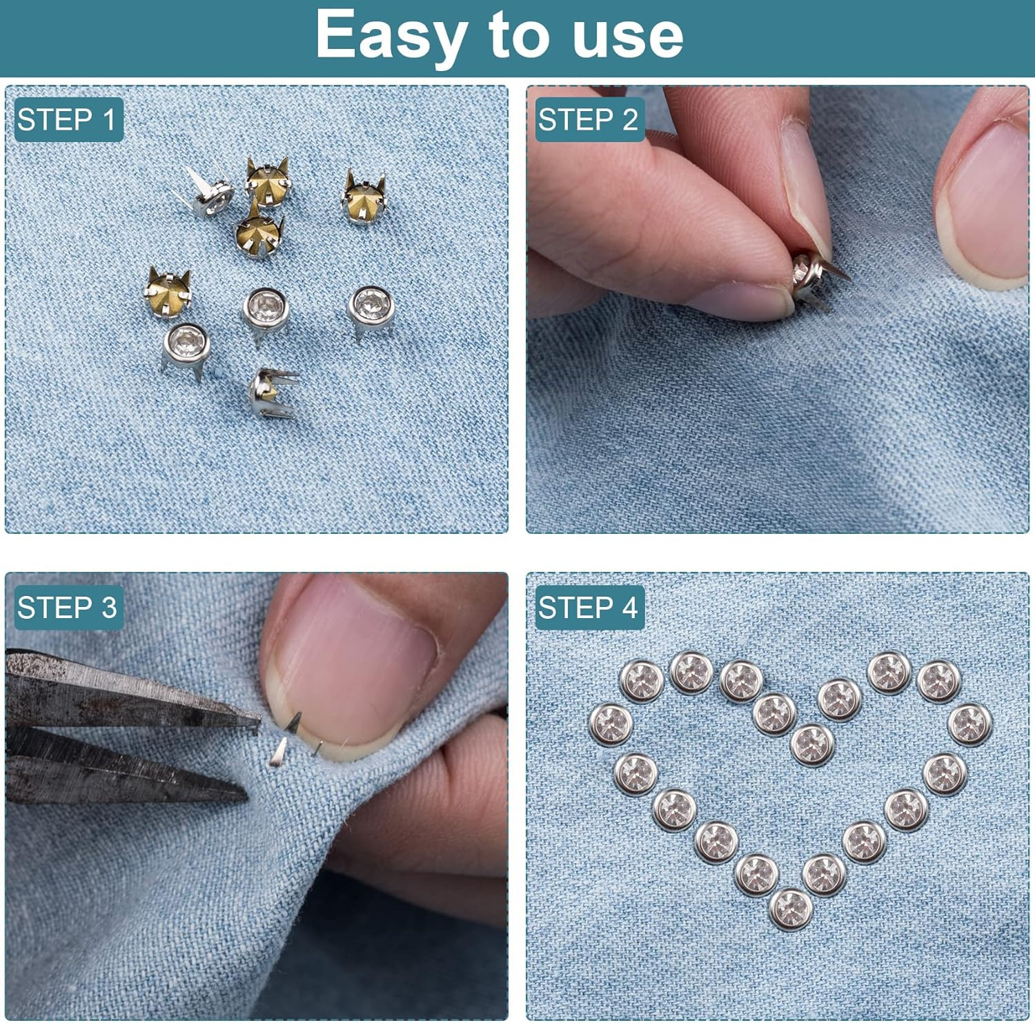500PCS 6MM Rhinestone Stud Refills, Dazzling 4-Claw Crystal Studs Embellishments
