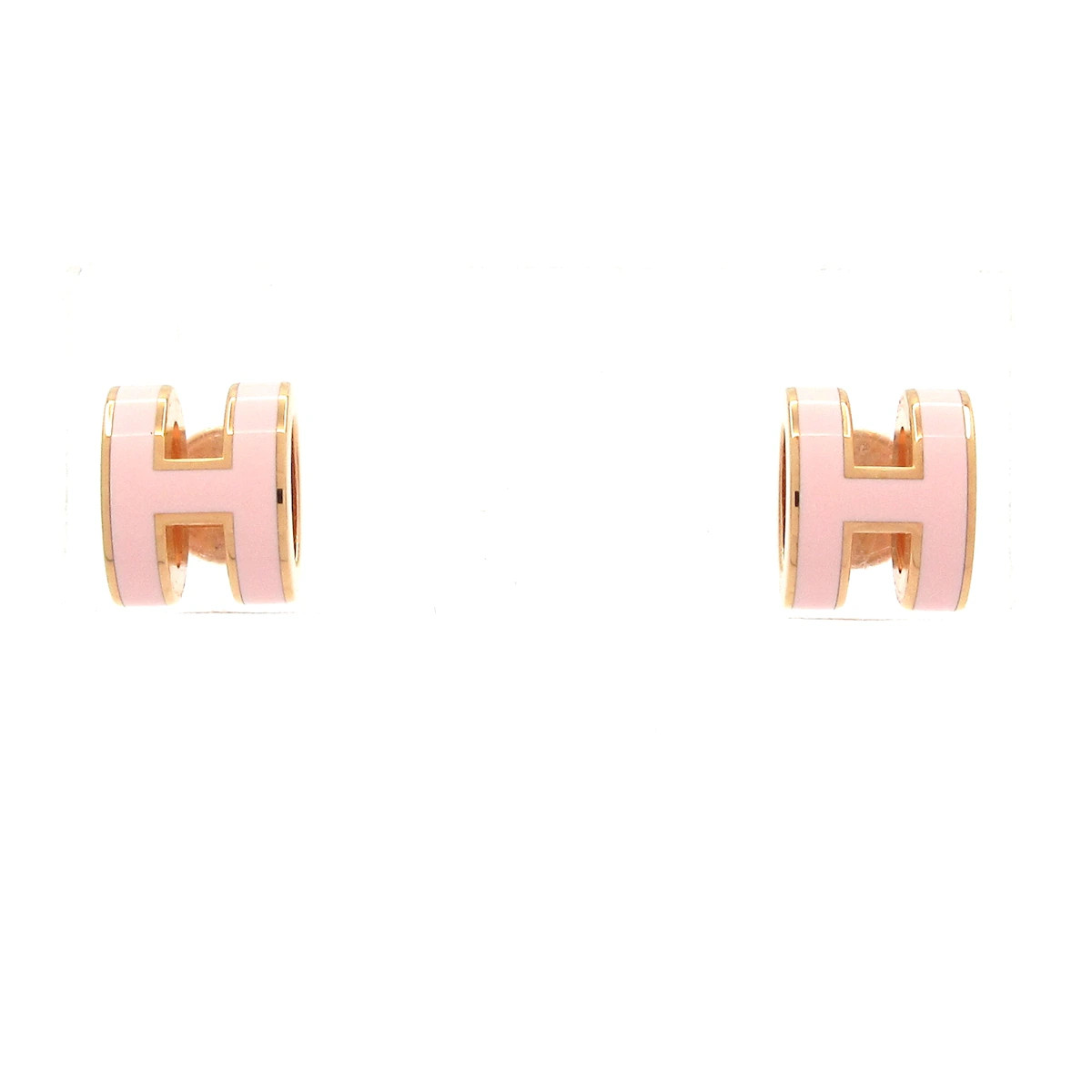 HERMES Mini Pop H Light Pink Rose Gold Hardware None Earrings