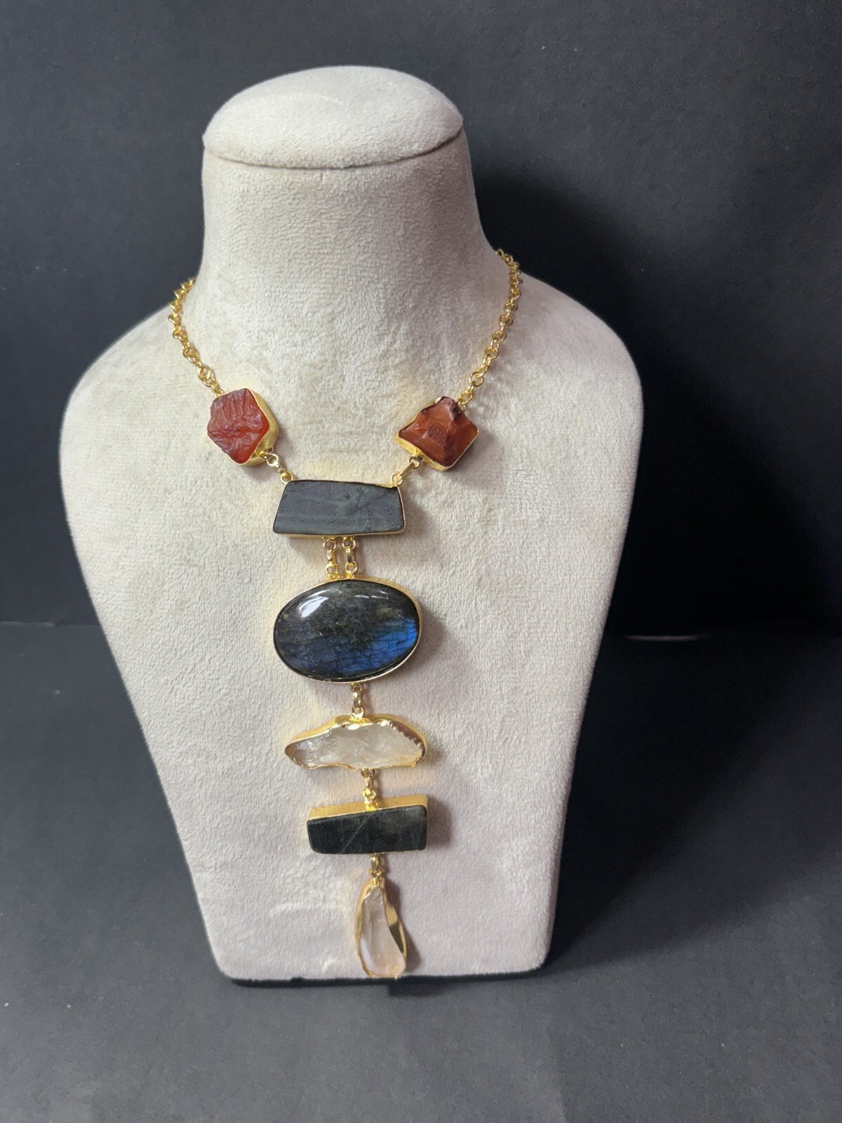 Multi Necklace carnelian Rough Labourdite Rough Necklace Long Jewelry.