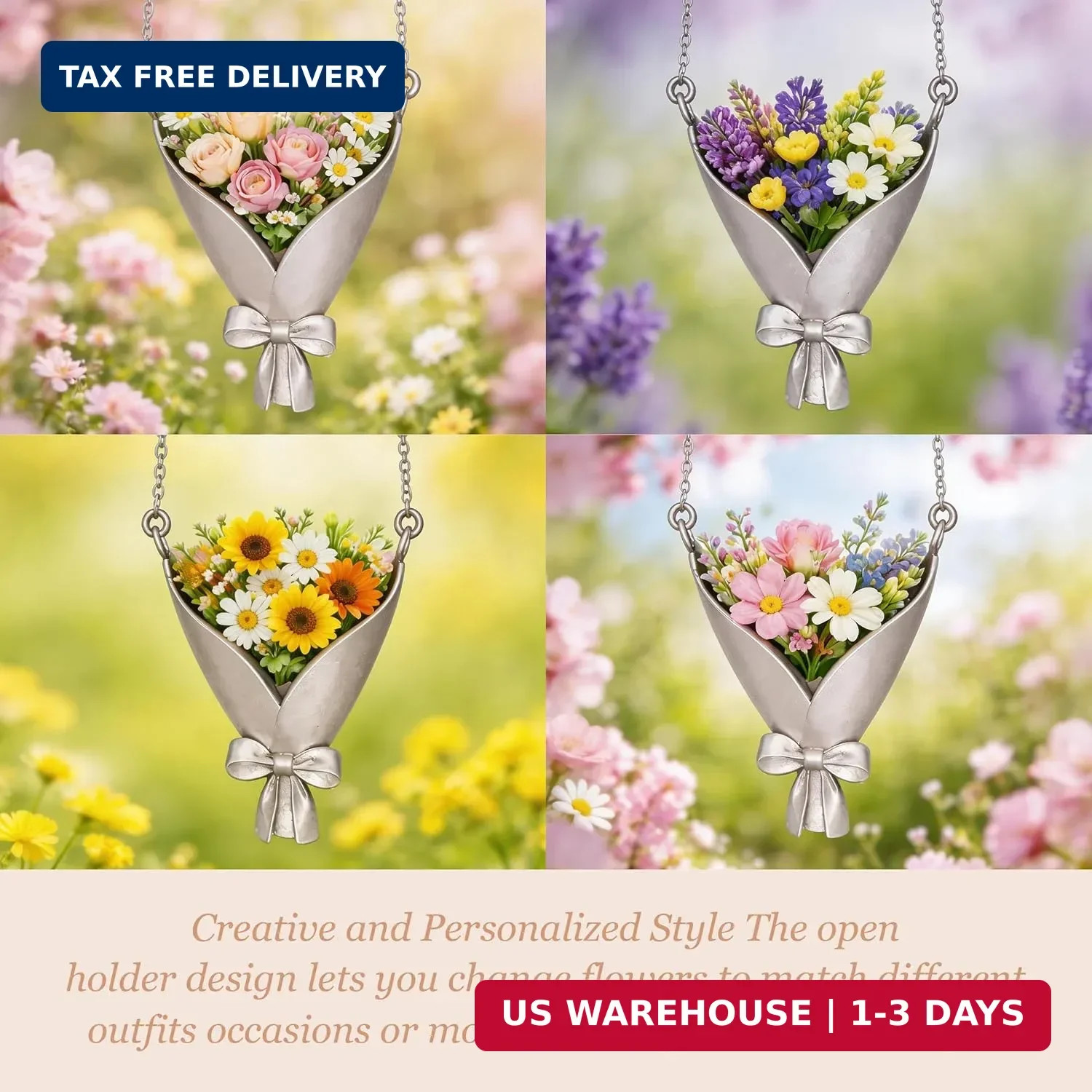 Dcfywl731 Flower Holder Necklace DIY Bouquet Necklace Wearable Mini Vase Jewelry