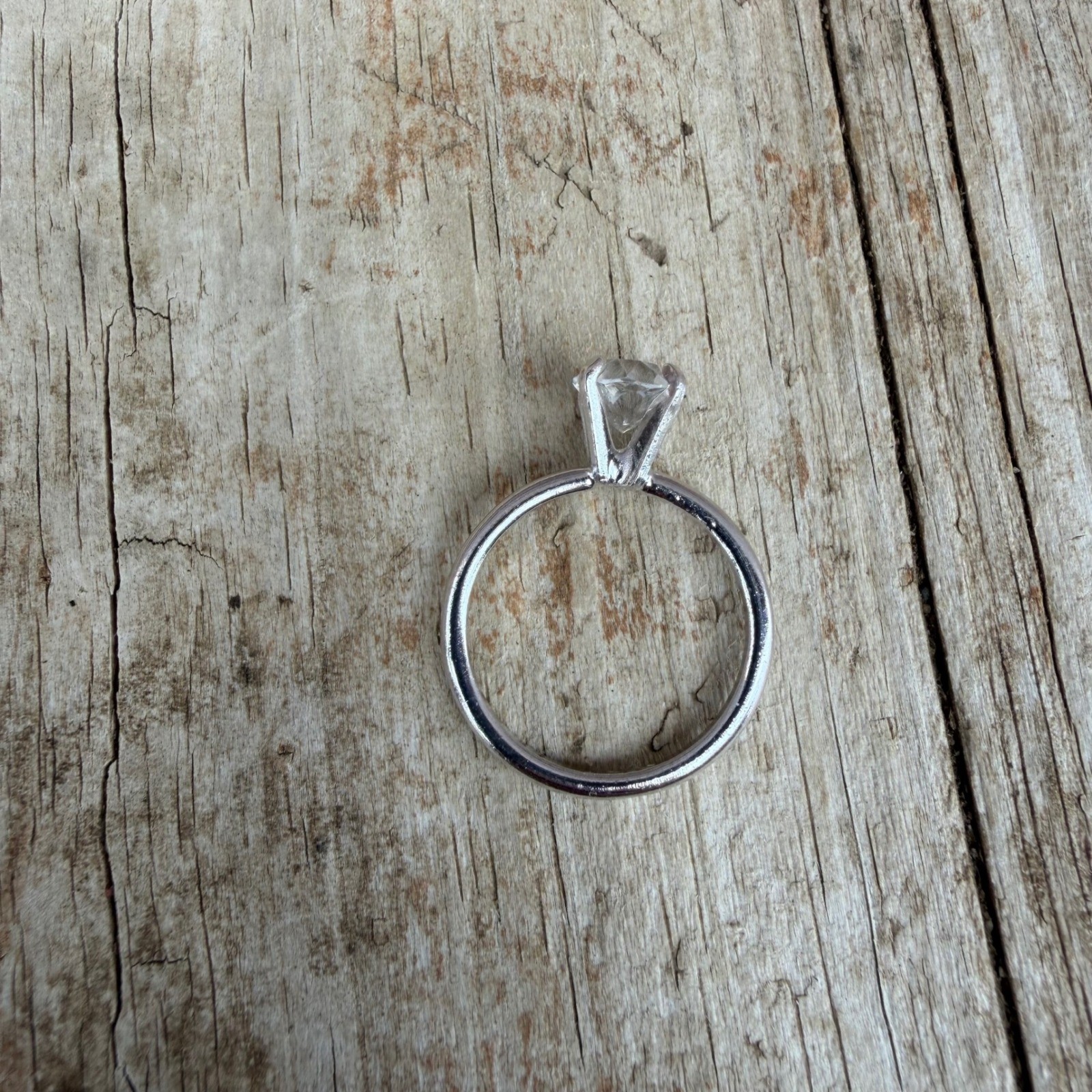 Solitaire Ring Size 7 Silver Tone Round Cut Clear Stone Engagement Style