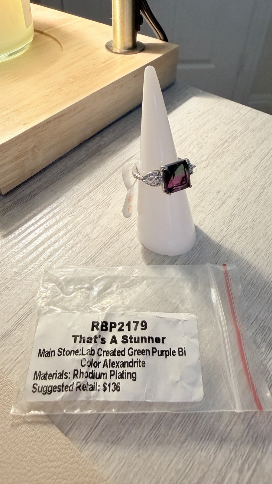 Ring Bomb Party RBP2179 Rhodium Plated Lab Green/Purple Alexandrite Ring 6