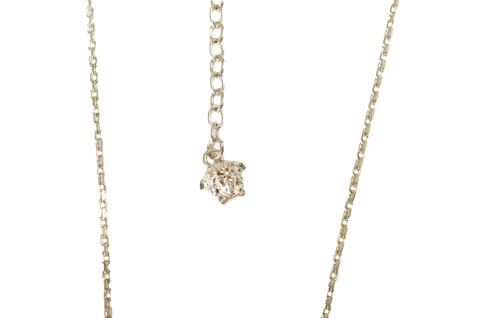 Versace Silver Color Metal Logo Print On Blue Enamel Pendant Necklace