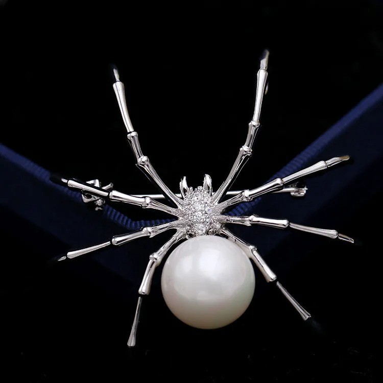 Vintage Black Rhinestone Spider Brooch Pearl Pin Insect Bug Jewelry Summer Gift