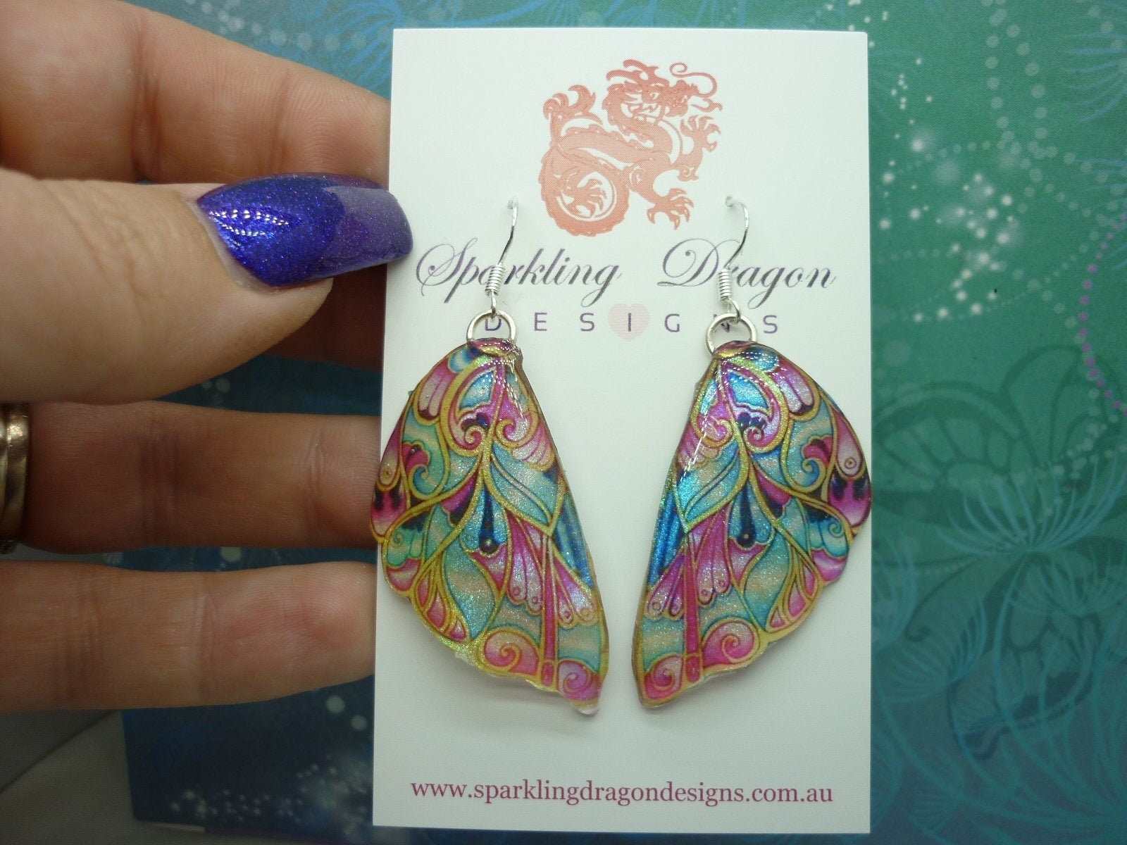 Butterfly Wing Earrings Stained Glass- Fairy Jewellery, Fun Gift for her Fairy