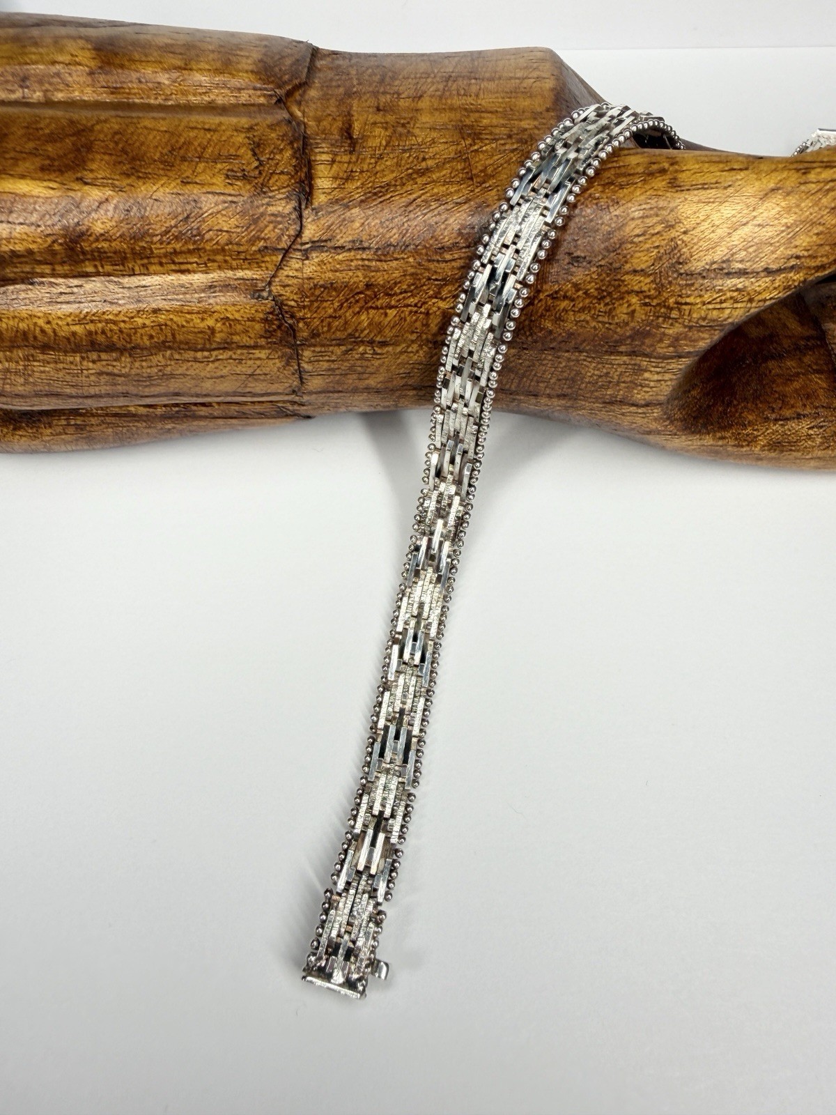 Vintage SU Italy 925 Sterling Silver Woven Flat Riccio Chain Bracelet 7.5” 15.7g