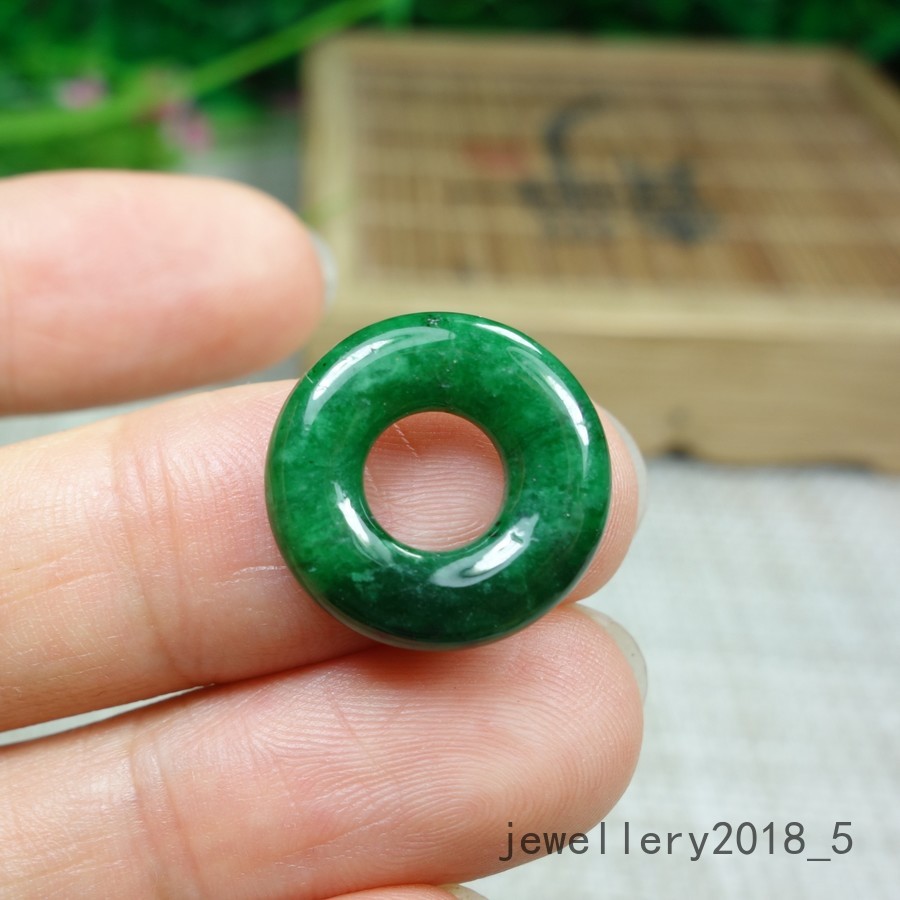 1 pair Certified Green Burma 100% Natural A jadeite Jade Donut 甜甜圈