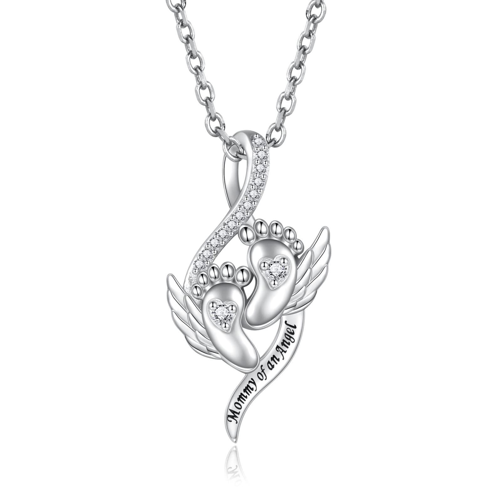 Sterling Silver Angel Heart Pendant Necklace – Miscarriage Memorial Jewelry for