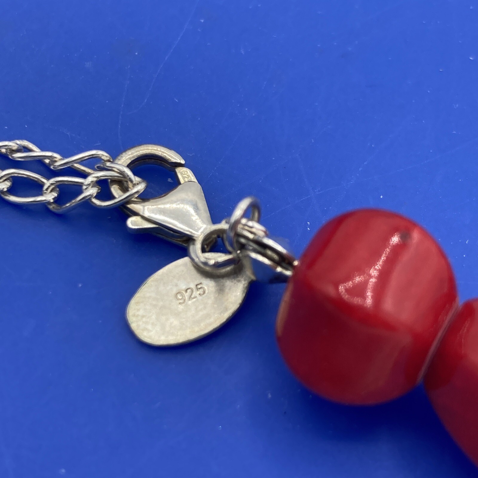 Donna Dressler Necklace Sterling Silver Cherry Red Bead Signed Mod Retro
