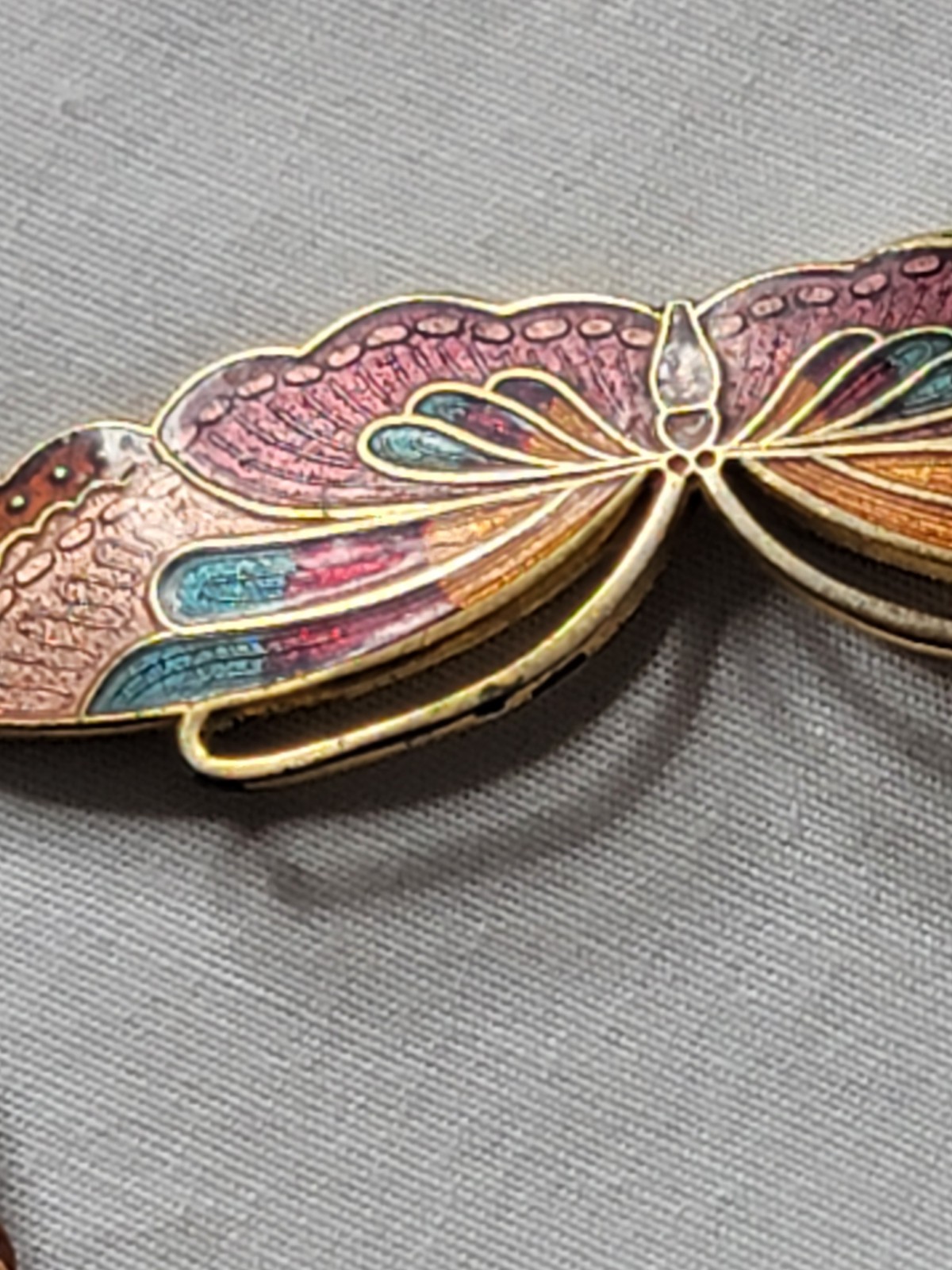 Cloisonne Enamal Multi Color Butterfly 1970/80s Corded Necklace