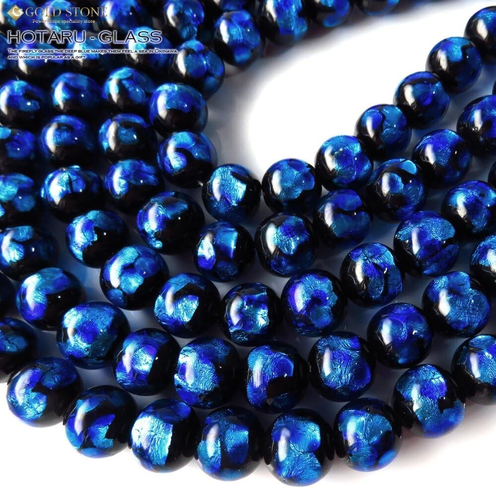 GOLD STONE Okinawa Firefly glass blue series beads 12mm length 40cm Japan F/S