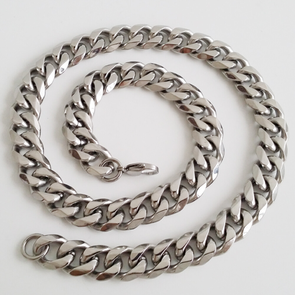 8″-40″ Top 316L Stainless Steel Heavy Link Silver Curb Cuban Chain Men Necklace