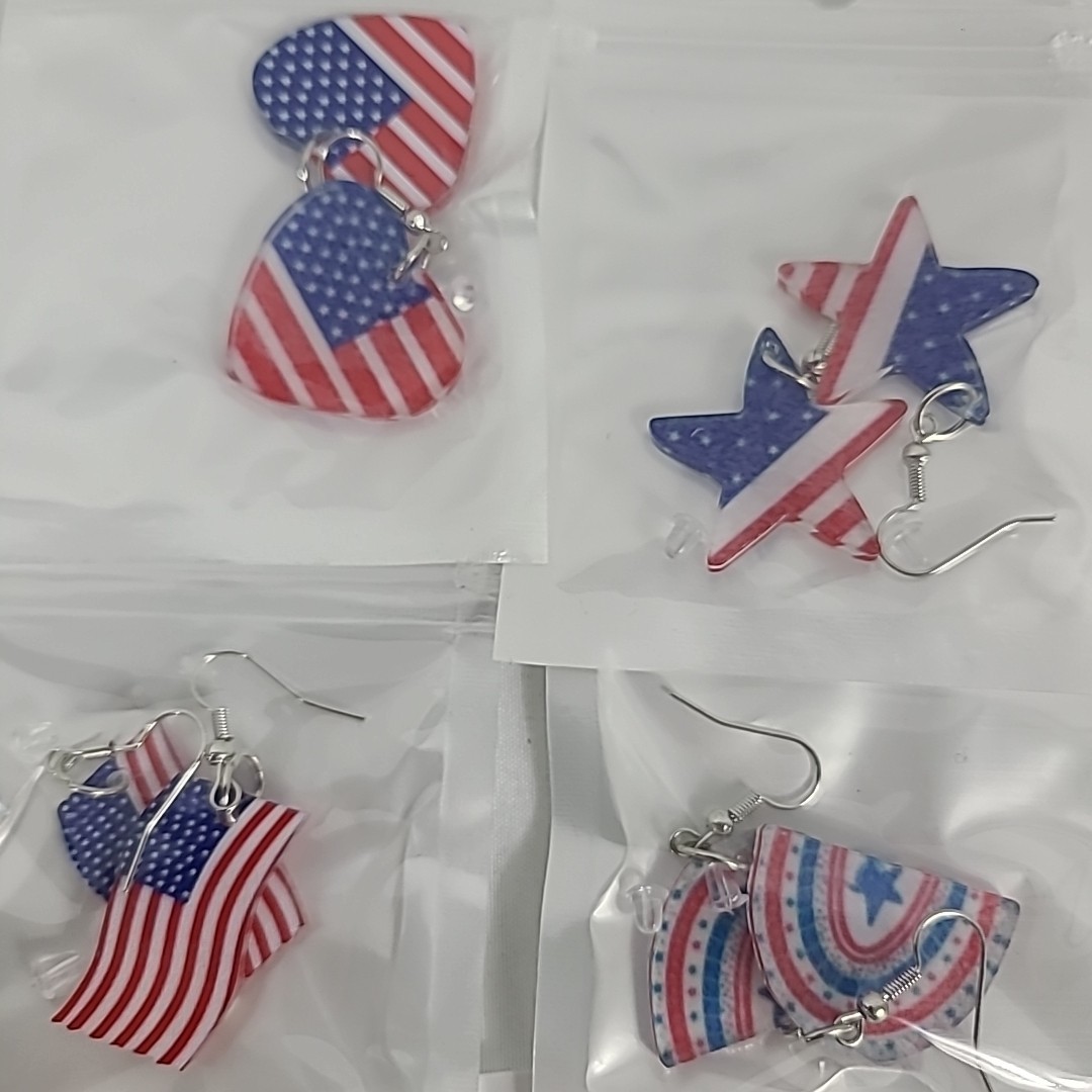 NEW AMERICAN FLAG 8 Pair Earrings Silver
